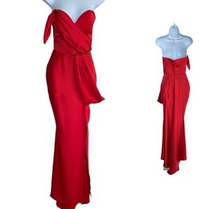 Ritchie Teves Red Strapless Sequined  Evening Gown S